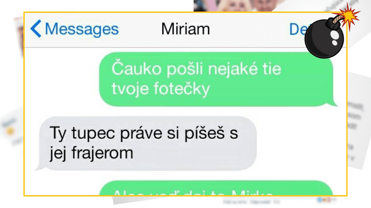 SMS konverzácia: Žiadosť o fotky a vtipná odpoveď, zmätok medzi partnermi.