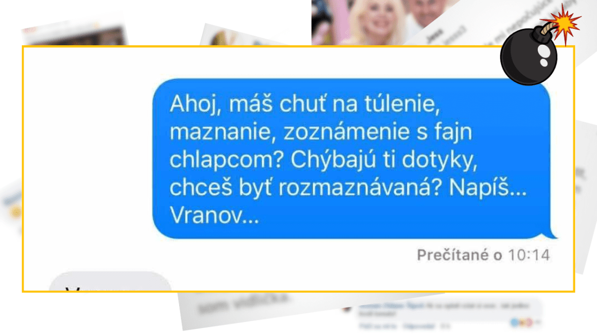 Textová správa ponúkajúca príležitosť na stretnutie s mužom vo Vranove, zahŕňa túlenie a maznanie.