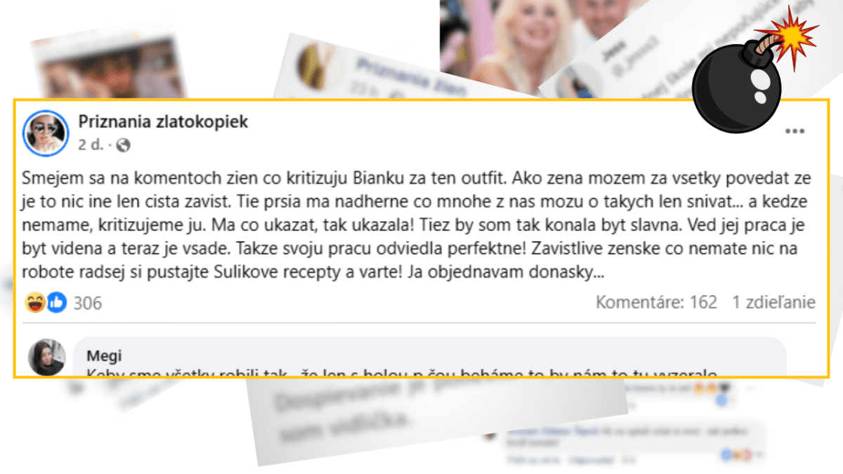 Sociálny príspevok o kritike ženského outfitu a reakcii na závisť. Výzva na zameranie sa na vlastné projekty.