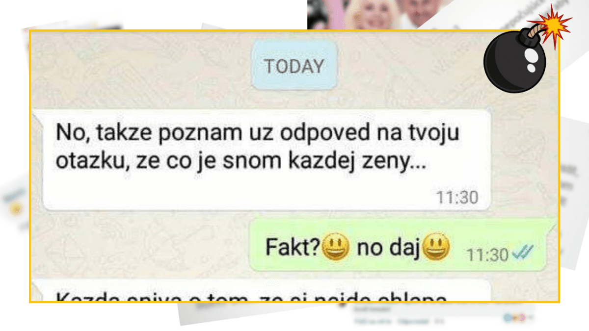 Textová konverzácia na mobile, ktorá odkrýva vtipné odpovede na otázku o sne každej ženy.