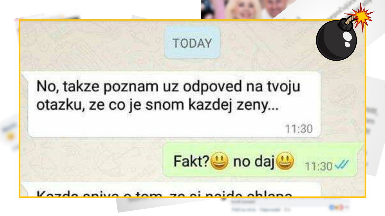 Textová konverzácia na mobile, ktorá odkrýva vtipné odpovede na otázku o sne každej ženy.
