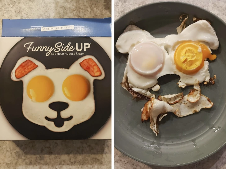 Forma na volské oko Funny Side Up a výsledok na tanieri.