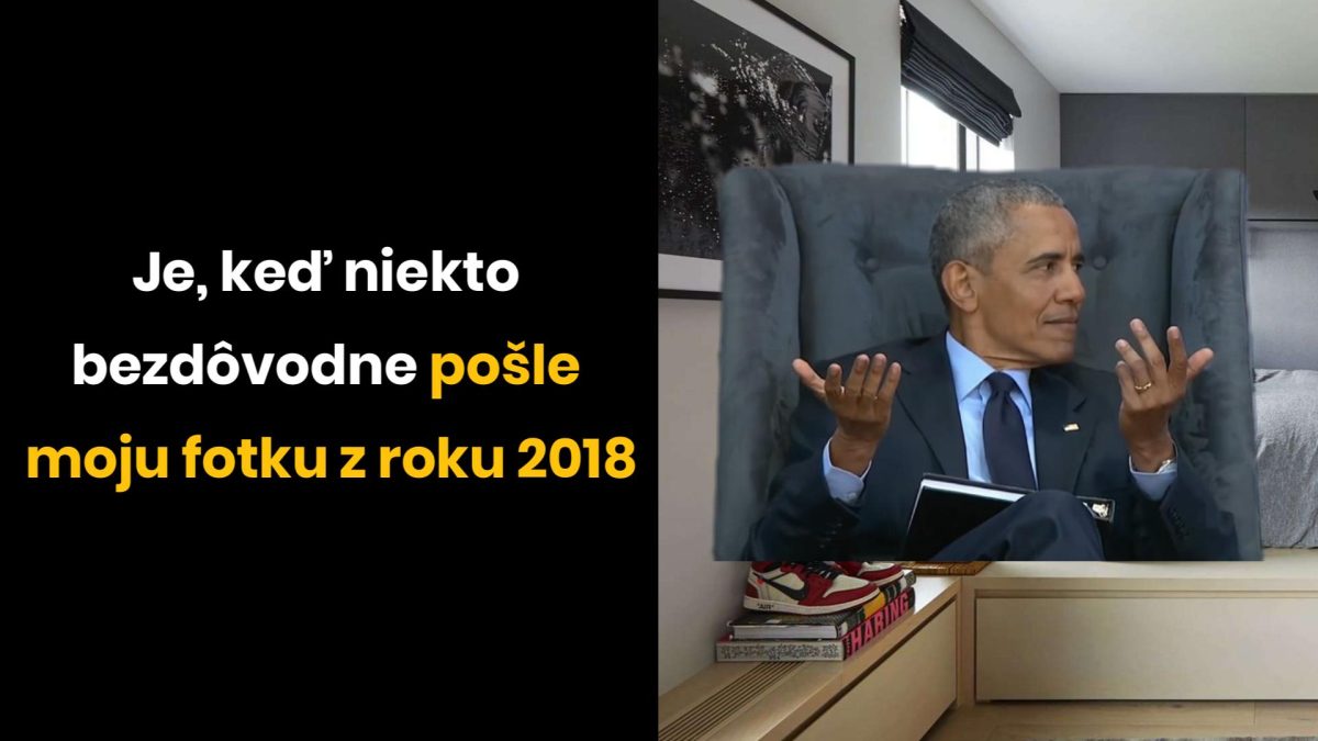 Muž v obleku sediaci v modernej izbe, sprevádzaný textom o jeho staršej fotografii z roku 2018.