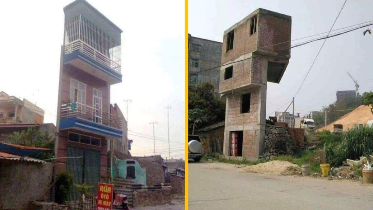 Štíhle a úzke budovy v mestskej oblasti, zaujímavý architektonický dizajn s neobvyklými proporciami.