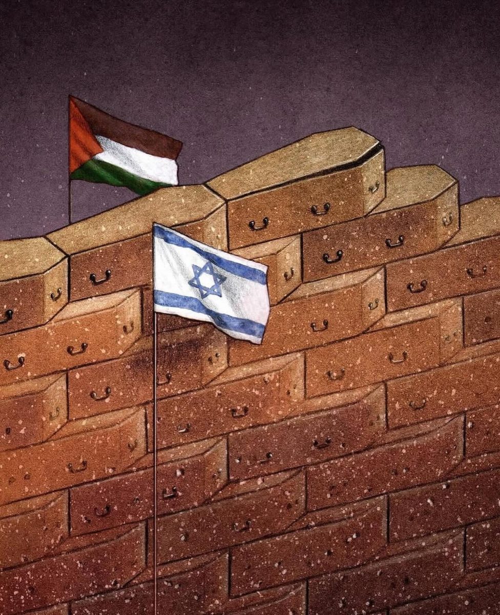 Múr z truhiel s izraelskou a palestínskou vlajkou symbolizuje konflikt a rozdelenie.