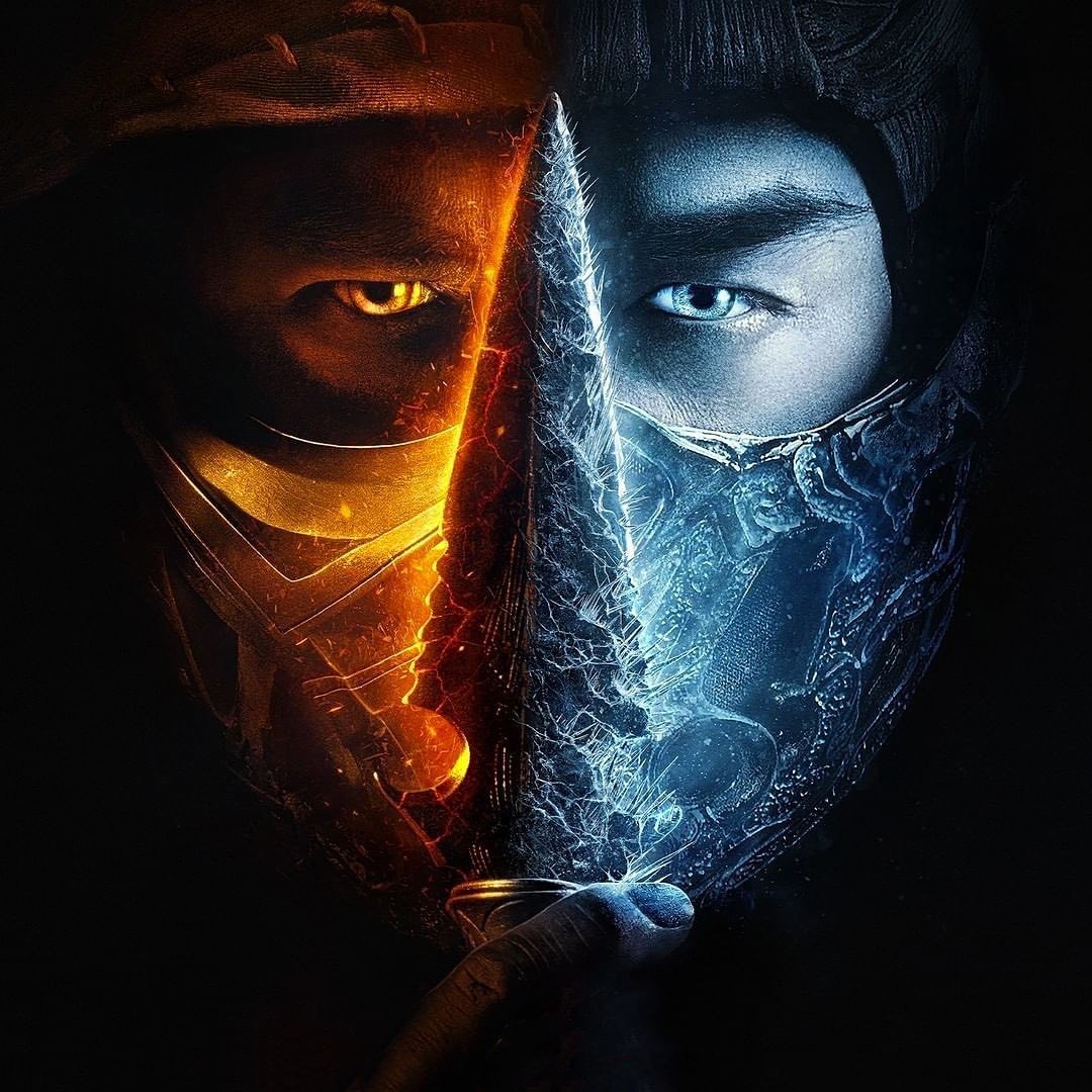 Dva tváre bojovníkov, jeden vo farbách ohňa, druhý ľadu, rozdelení mečom.