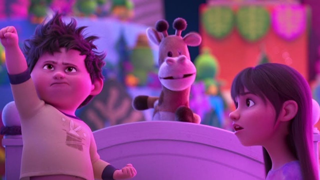 Animované postavy v živom rozhovore, farebné pozadie plné svetiel jasnej nálady.