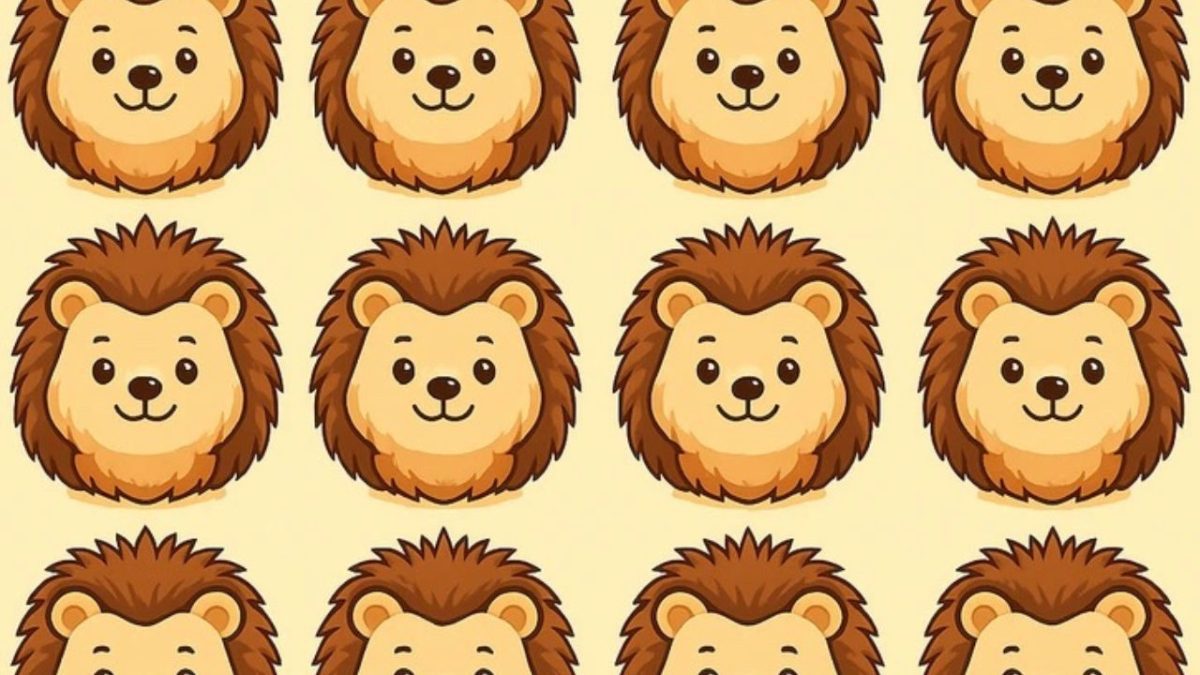Opakujúci sa vzor roztomilých levích tvárí v kreslenom štýle na svetlom pozadí.