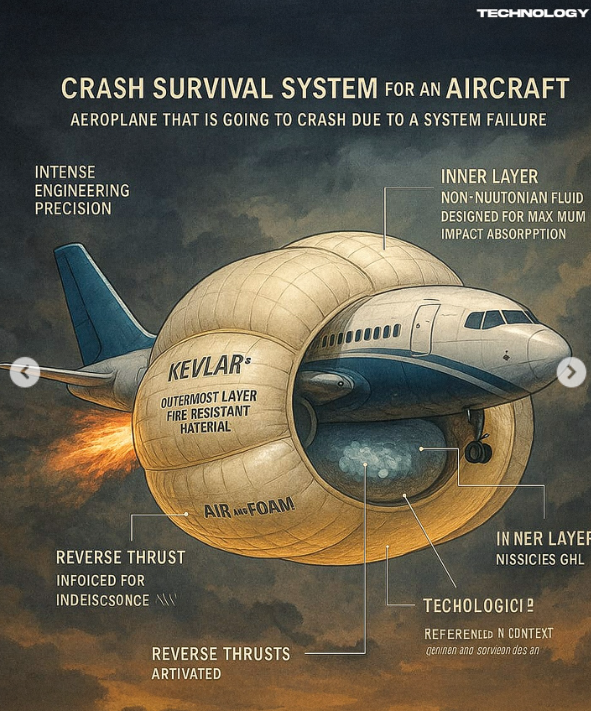 Návrh ochrany lietadla pred haváriou s kevlarovým obalom a vnútornou vrstvou na absorpciu nárazu.