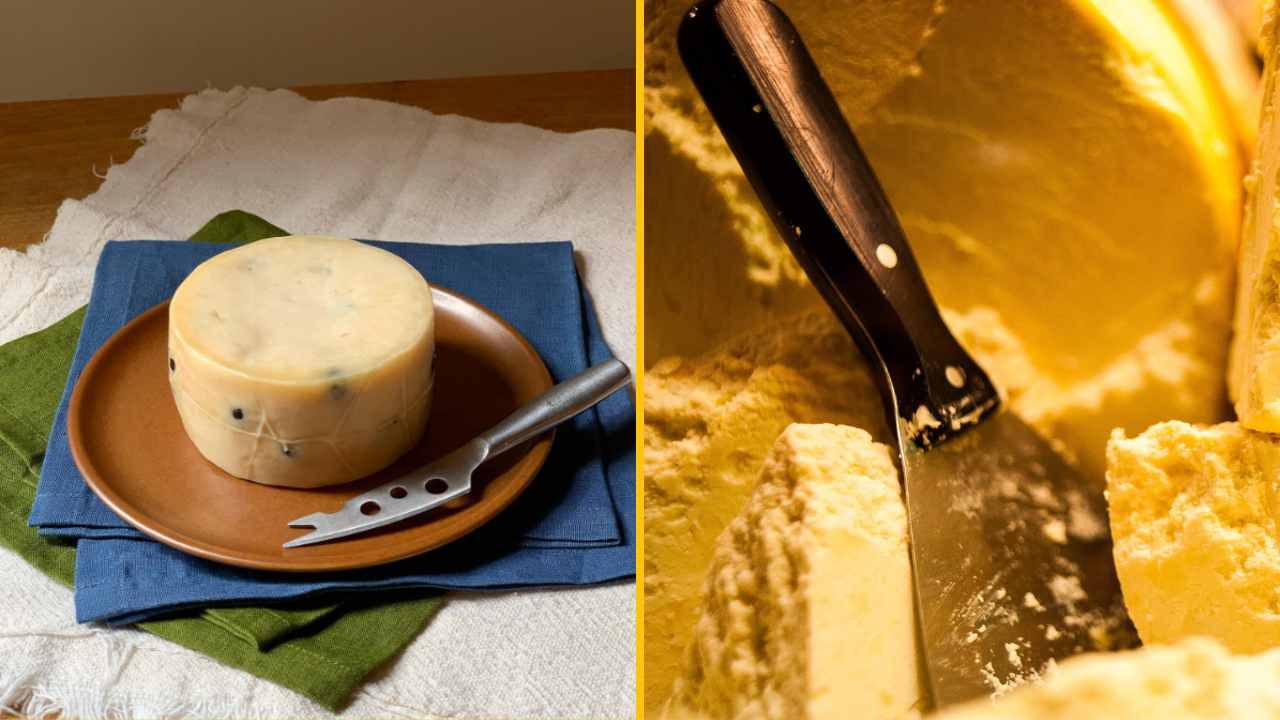 Syr s modrou plesňou na tanieri a nožom, vedľa rez syra. Ideálne pre gurmánske chvíle.