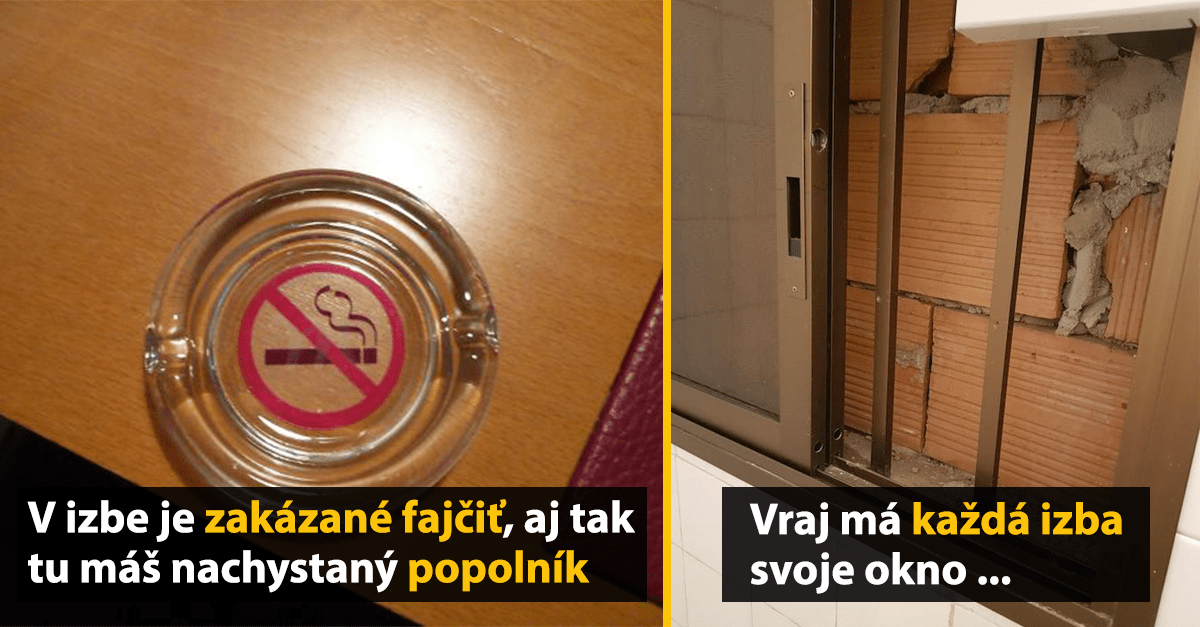 Izba so zákazom fajčenia obsahuje popolník; vedľa je zaslepené okno.