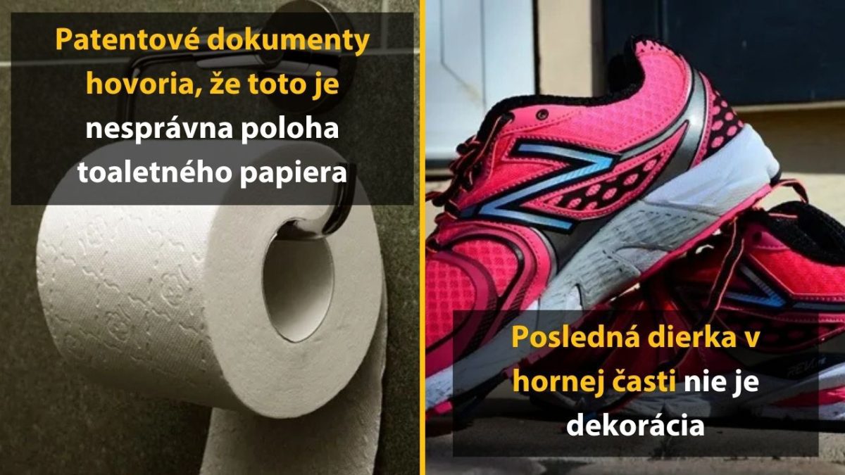 Toaletný papier a tenisky s praktickým informačným textom o správnom použití.