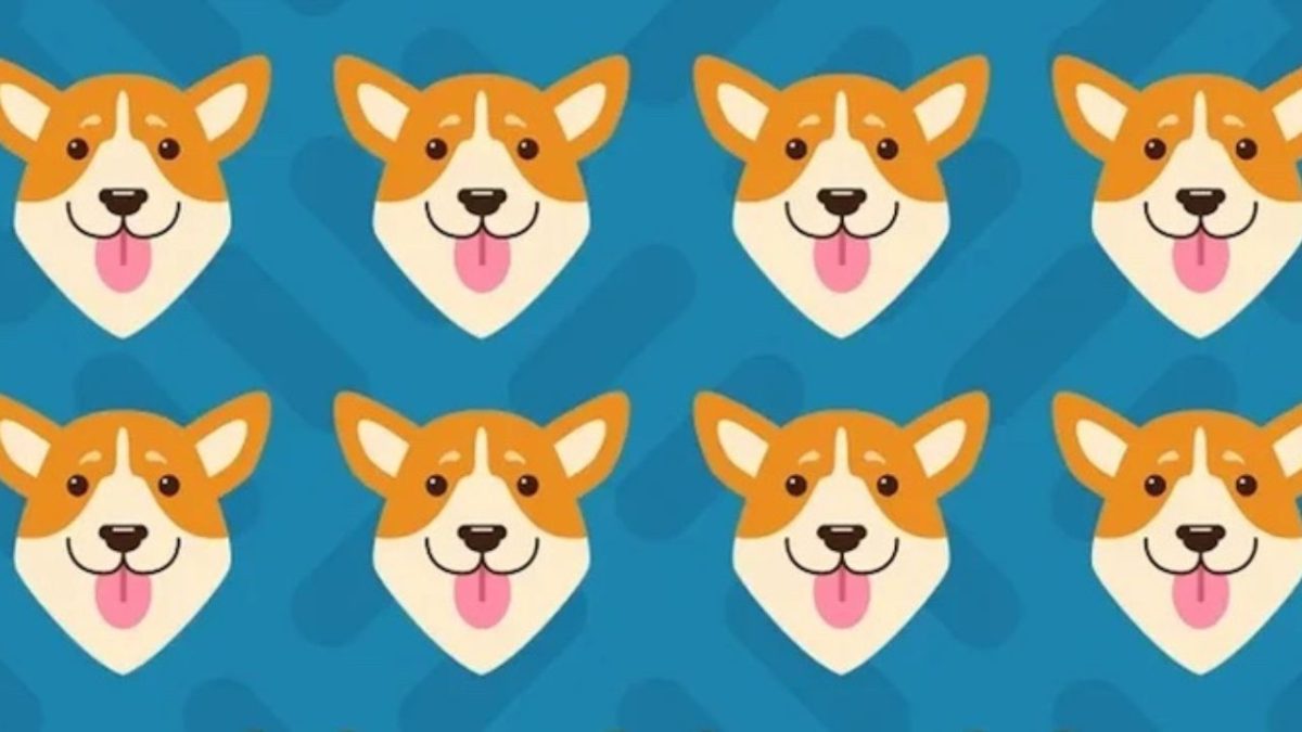 Vzor so smejúcimi sa psíkmi na modrom pozadí, roztomilé ilustrácie tvárí psov.