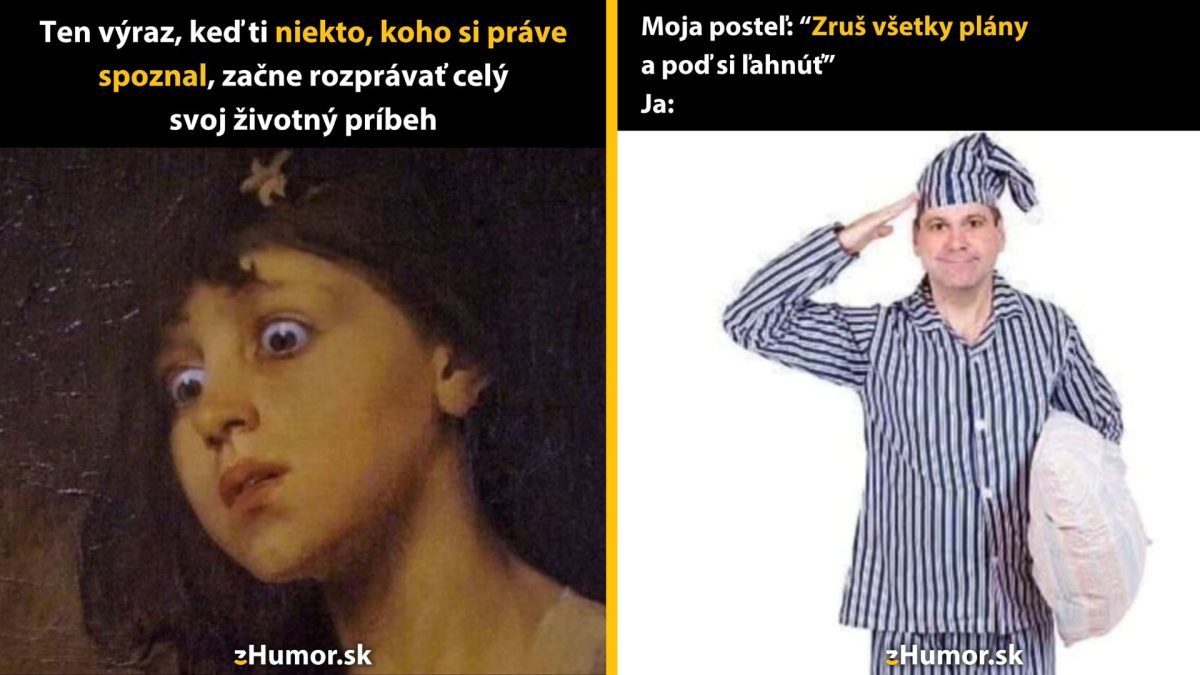 Šokovaný výraz a muž v pyžame so zdravý zmyslom pre humor - zábavný kontrast západu a oddychu.