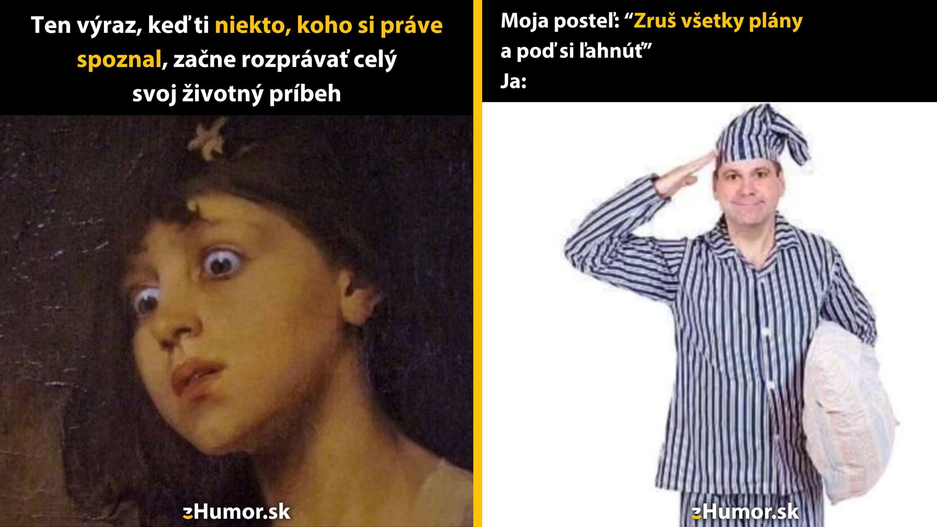 Šokovaný výraz a muž v pyžame so zdravý zmyslom pre humor - zábavný kontrast západu a oddychu.