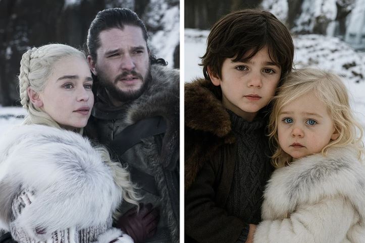 Dve dvojice v zimnom prostredí, oblečené v teplých kabátoch, zasnežená krajina na pozadí.