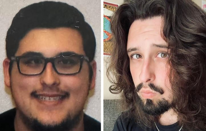 Dve fotografie muža, jedna s okuliarmi a krátkymi vlasmi, druhá s dlhými, rozstrapatenými vlasmi.