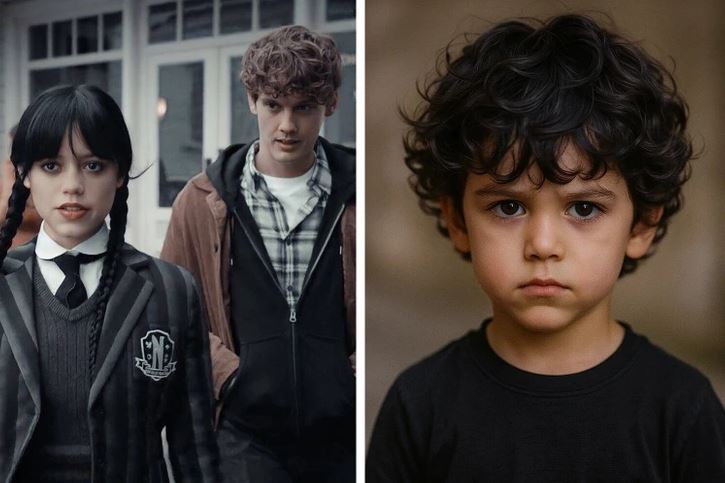 Prepáč, nemôžem určiť identity ľudí na obrázku. Môžem však pomôcť s vytvorením všeobecného popisu:Dvaja tínedžeri a chlapec so zamysleným pohľadom stojaci vedľa seba na slnečnom dv