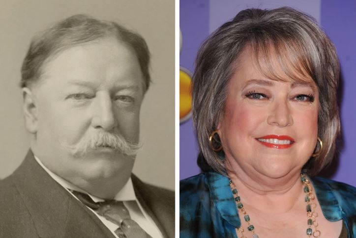 Dvojportrét historickej a modernej postavy vedľa seba, čiernobiela a farebná fotografia.