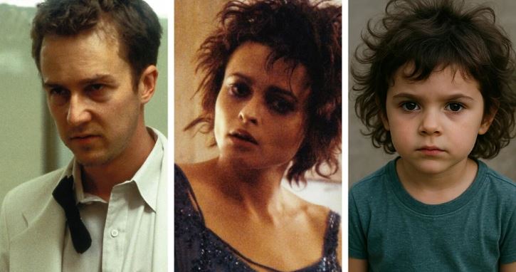 Trojica postáv v dramatickej scéne ilustrujúca rôzne emócie a výrazy v tvárach ľudí.