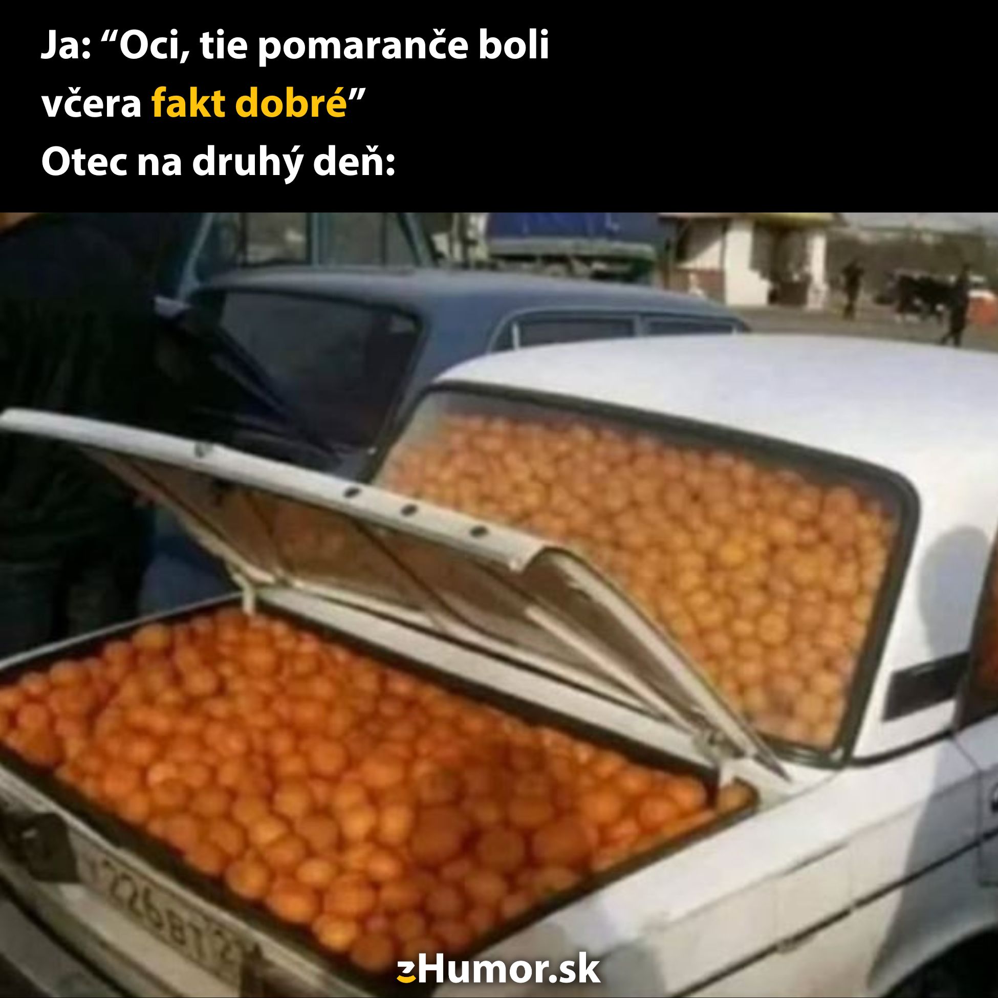 Otec naplnil auto pomarančmi po synovej pochvale. Zábavná reakcia na synovu chválu pomarančov.