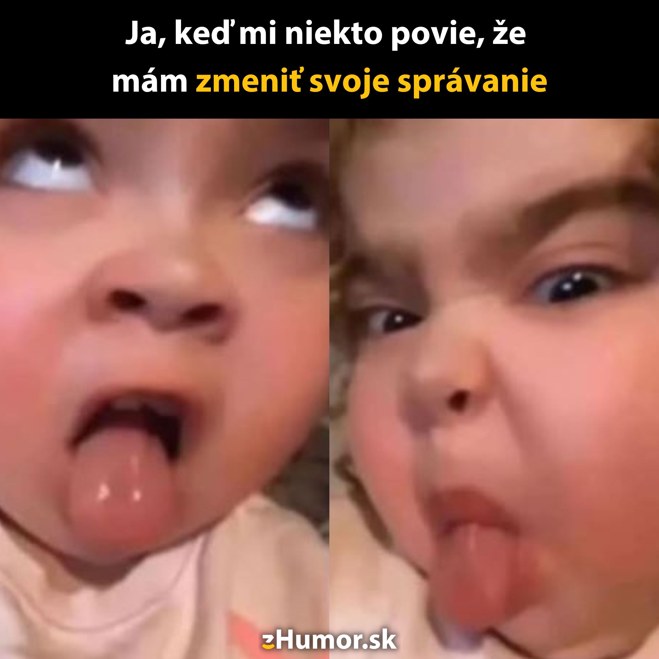 Dieťa robí grimasu a vyplazuje jazyk, keď mu niekto povie, aby zmenilo svoje správanie.