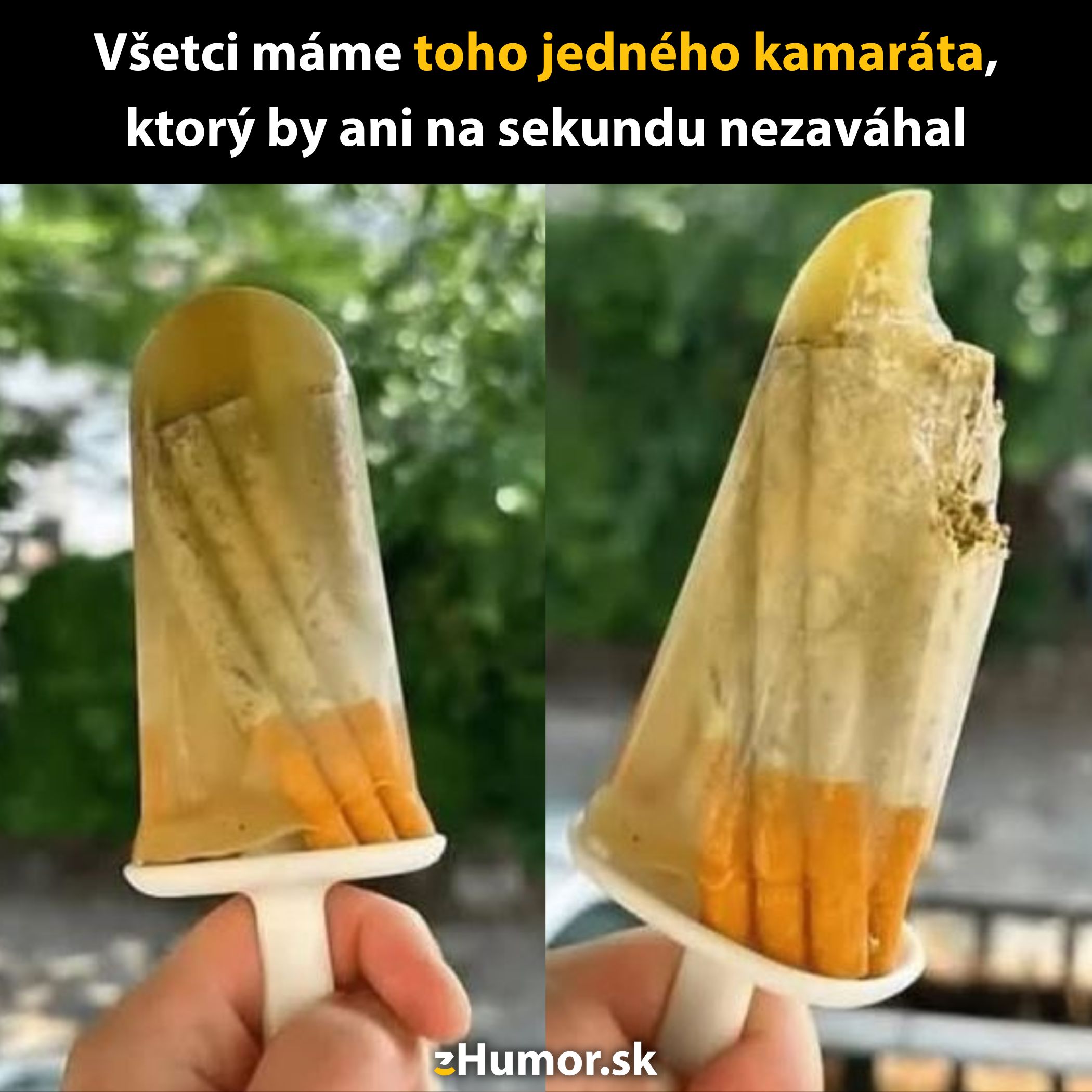 Zmrzlina s cigaretami ako žart, vtipná fotografia, ktorá pobaví. Neobvyklé osvieženie pre odvážlivcov.