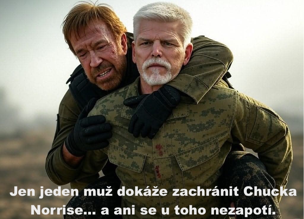 Dve postavy vo vojenskej akcii, jeden nesie druhého s úsmevom. Text: Jediný muž dokáže zachrániť hrdinu bez potu.