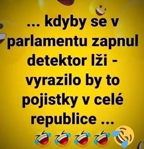 Vtip o detektore lži v parlamente so smajlíkmi so slzami smiechu.