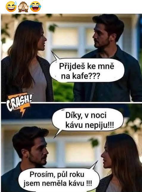Dvojica sa rozpráva na ulici o pozvaní na kávu vtipným spôsobom.