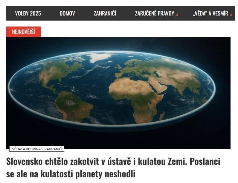 Vizualizácia plochej Zeme v článku o diskusii slovenského parlamentu na tému zakotvenia tvaru planéty v ústave.