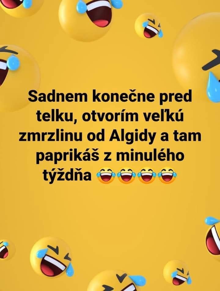 Obrázok s textom o vtipnom prekvapení v zmrzline a smejúcimi sa emotikonmi.