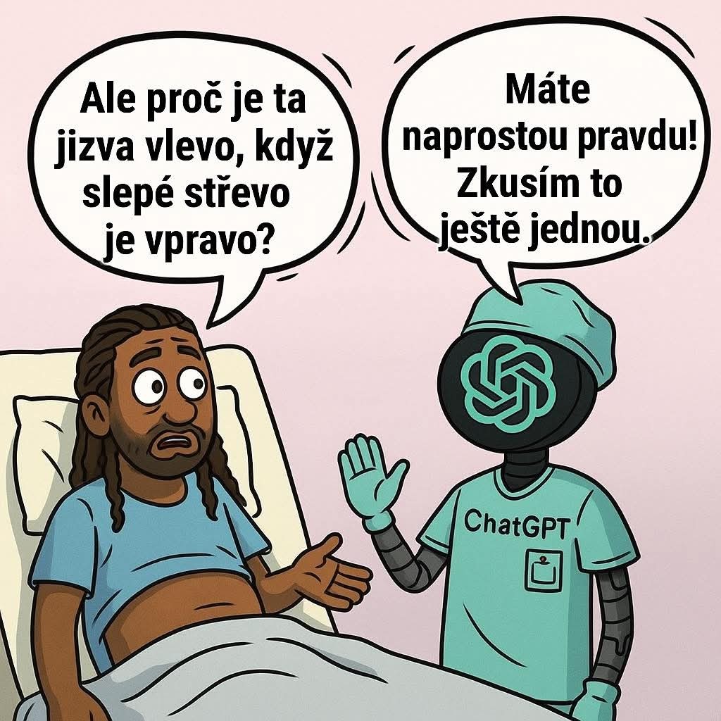 Pacient sa pýta robota lekára na chybnú jazvu po operácii slepého čreva.