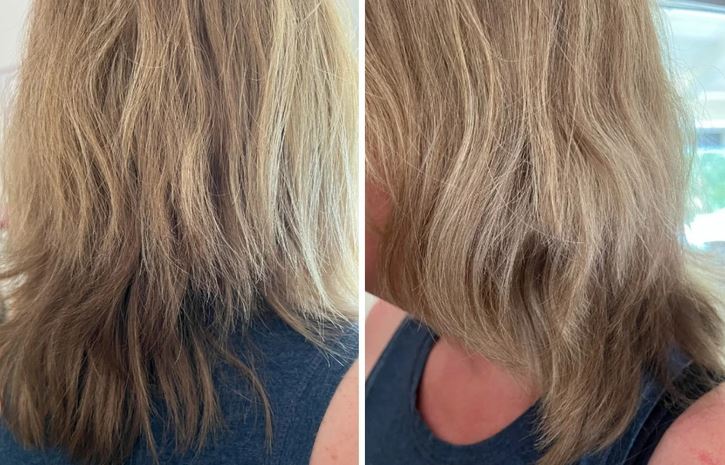 Pred a po úprave vlasov: zlepšenie lesku a textúry.