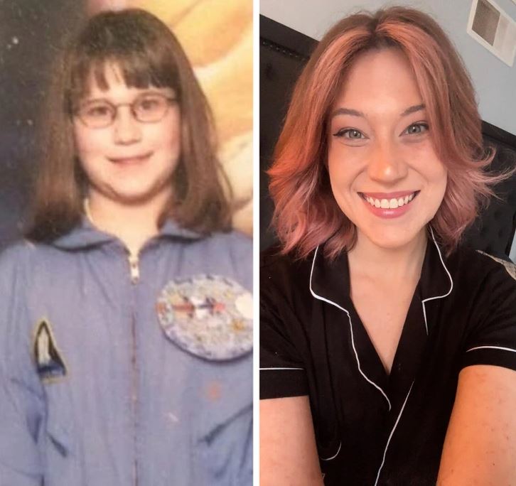 Dvojportréty dievčatka a dospelej ženy s úsmevom, ilustrujúce osobnú zmenu.