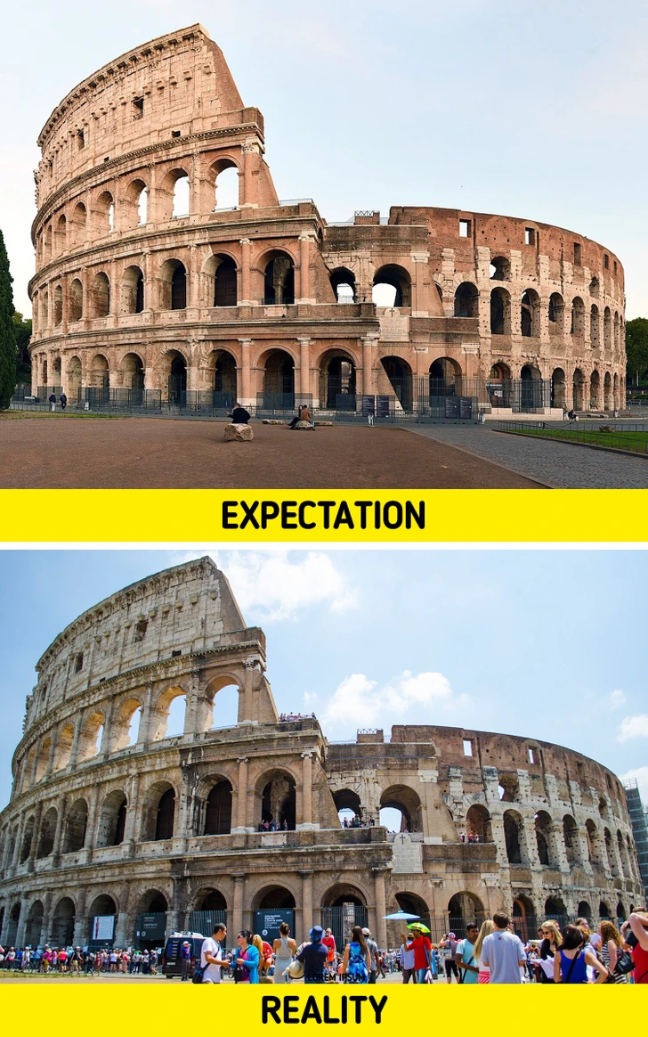 Koloseum: Očakávanie bez davov vs realita s turistami počas rušného dňa v Ríme.