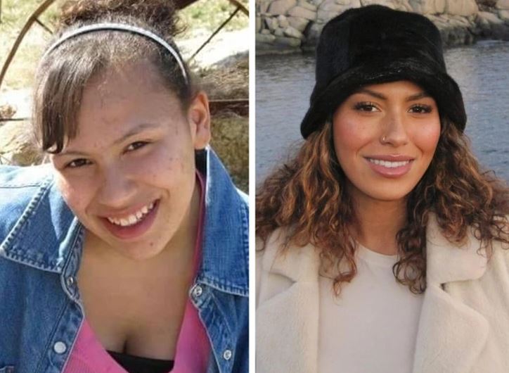 Dva portréty ženy, zobrazené v rôznych životných obdobiach s úsmevom.