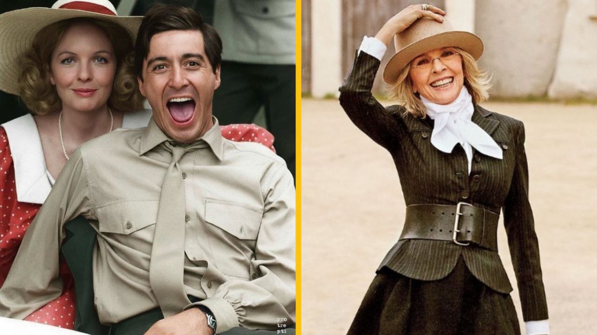 Na obrázku sú dve osoby, jedna s klobúkom a oblečená v dobovom štýle, druhá je veselá v uniforme.