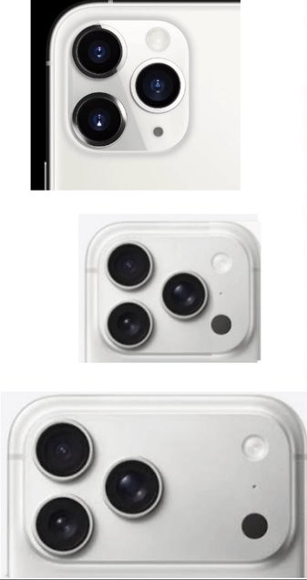 Tri pohľady na zadné kamery moderného smartfónu.