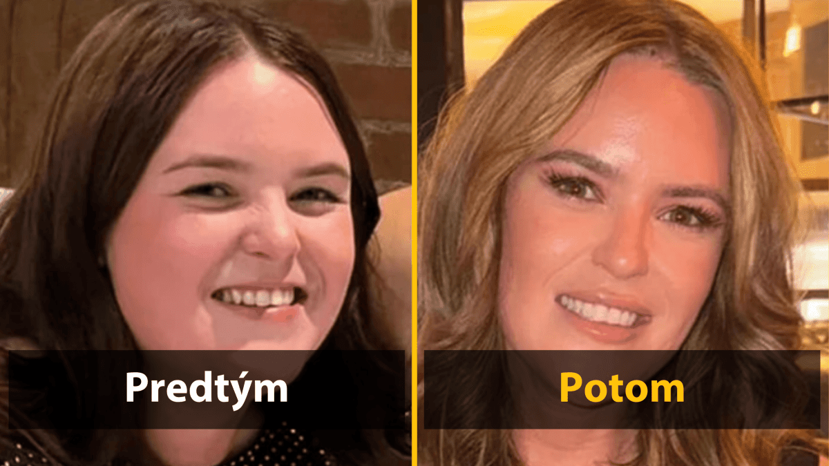 Porovnanie pred a po: Zmena účesu a vzhľadu ženy, vrátane farbenia vlasov a úpravy make-upu.