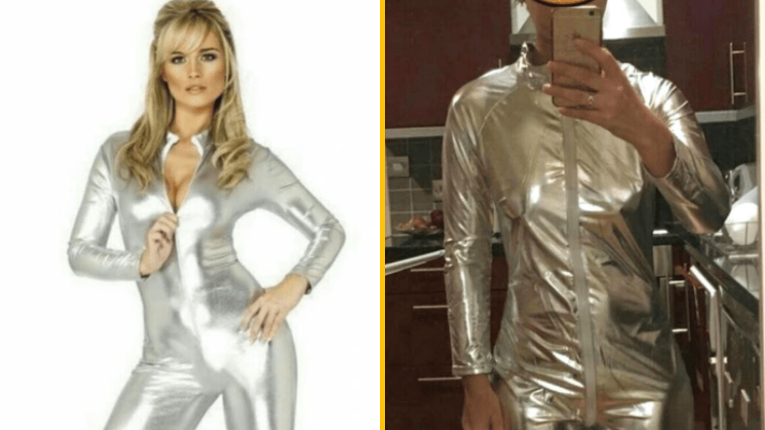 Nie je možné identifikovať osoby, no na obrázku sú dva strieborné kostýmy na dvoch rôznych ľuďoch.