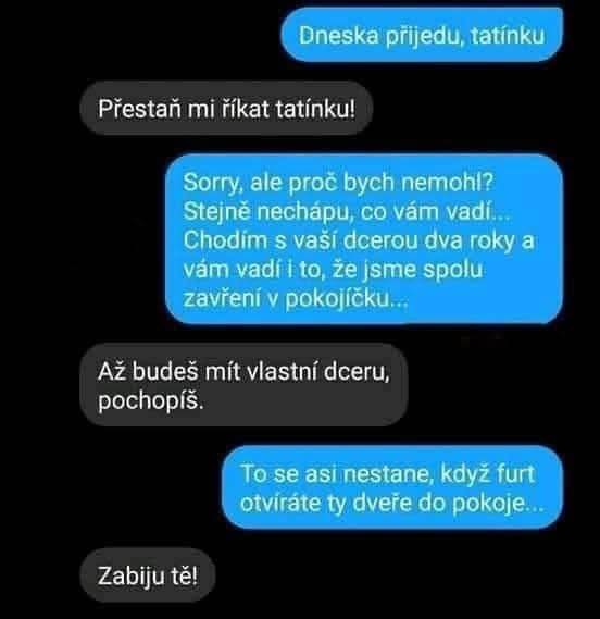 Konverzácia SMS medzi priateľom a otcom dievčaťa s humorom a troškou napätia.
