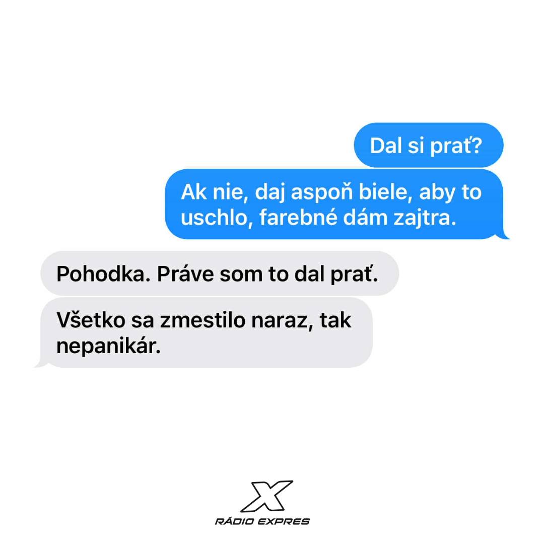 Konverzácia o praní bielizne a zvládnutí prania bez stresu. Rádio Expres logo v dolnej časti.