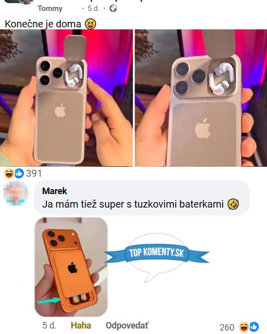 Muž drží telefón s otvárateľným zadným krytom, ktorý skrýva iné zariadenie.