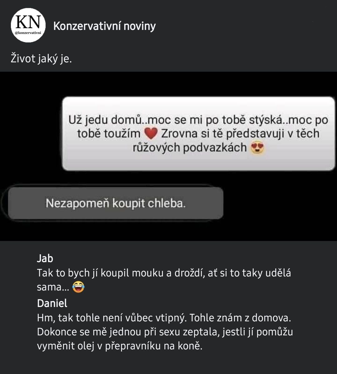 Romantická SMS a humor v odpovedi: Nezabudni kúpiť chlieb.