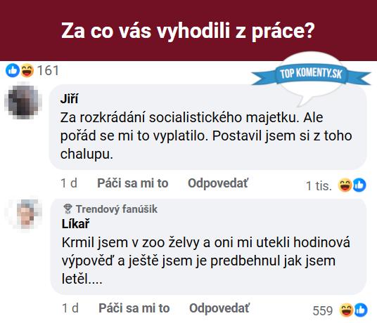 Vtipné reakcie na otázku, prečo boli ľudia prepustení z práce, na sociálnej sieti.
