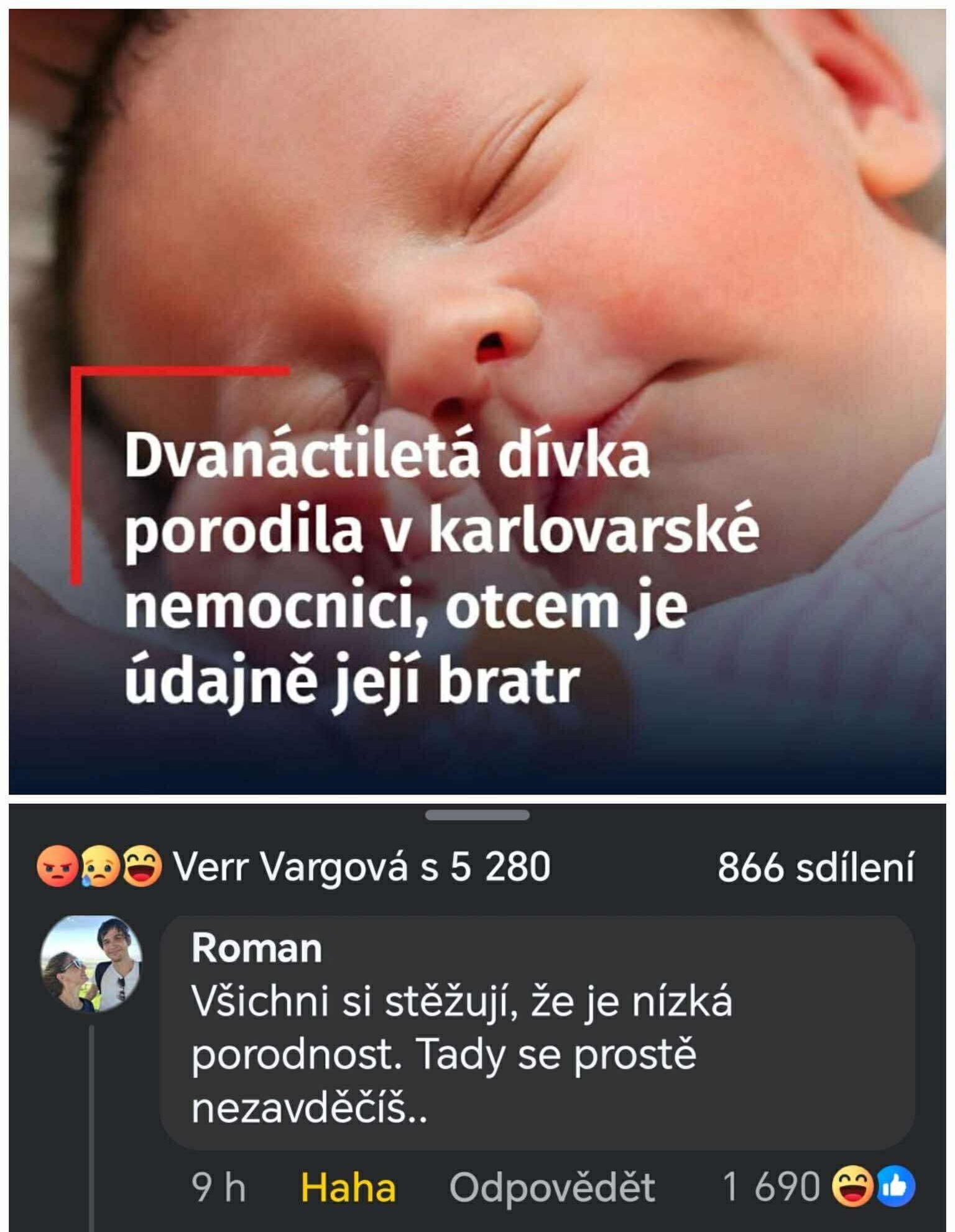 Neznámy užívateľ diskutuje o prekvapivom oznámení o pôrode maloletého dievčaťa.