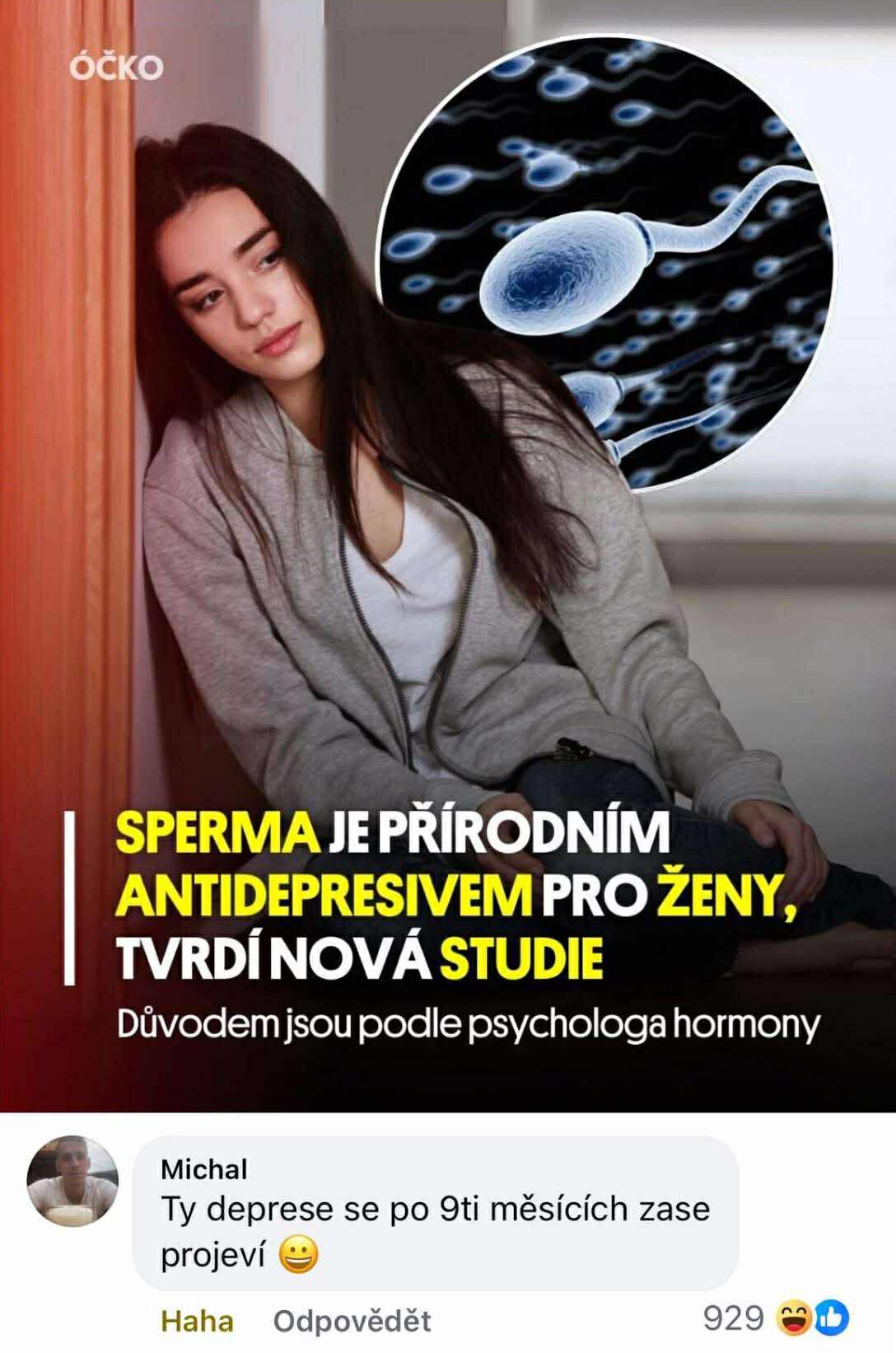 Štúdia tvrdí, že spermie pôsobia ako prírodné antidepresívum pre ženy. Dôvodom sú hormonálne účinky.