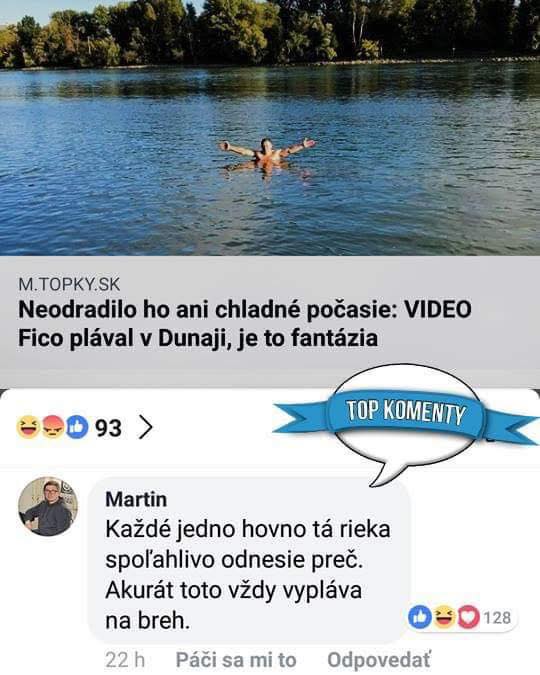 Nadpis o plávaní v Dunaji s vtipným komentárom od Martina, ktorý získal mnoho reakcií na sociálnej sieti.