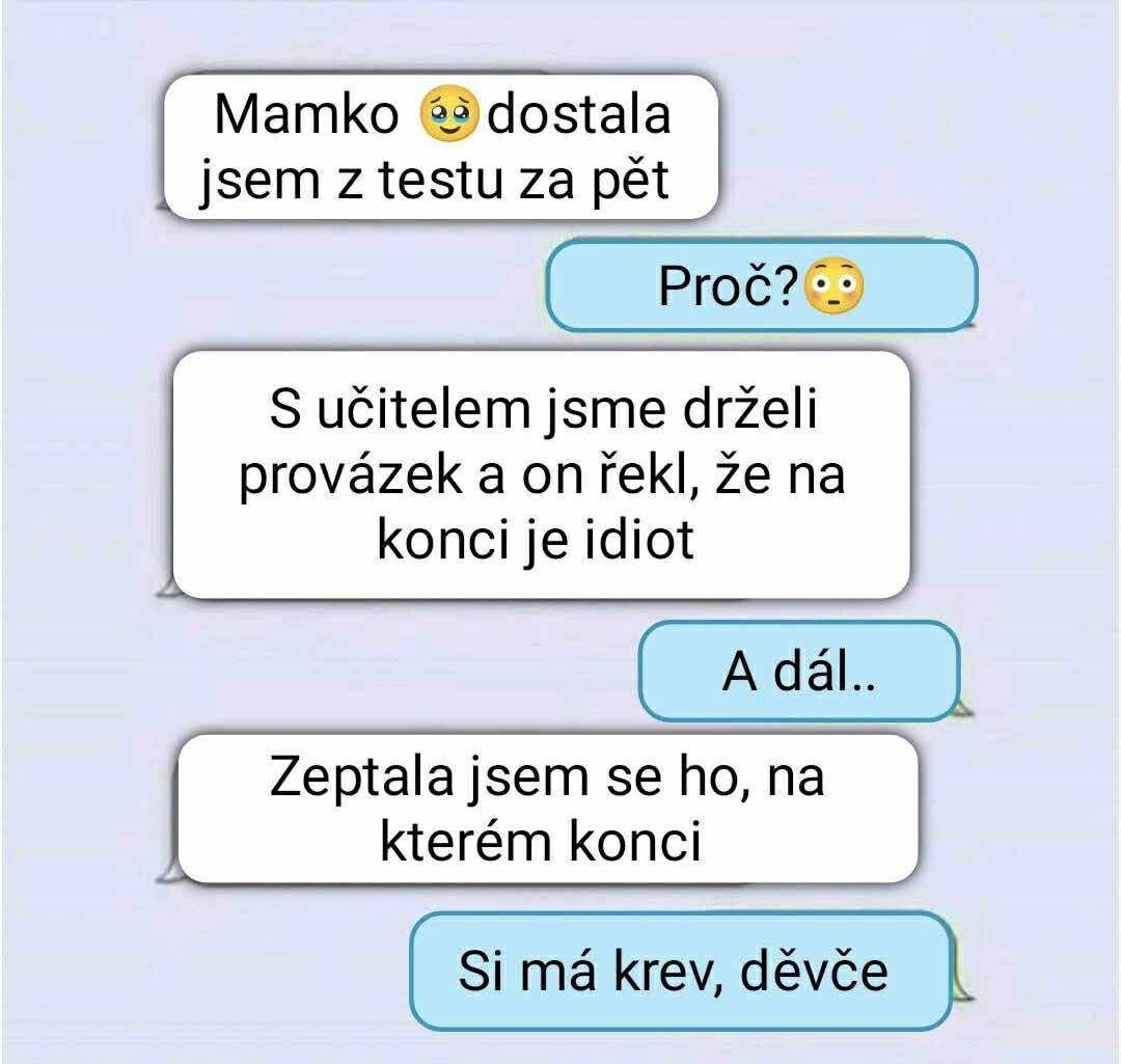 Študentská konverzácia o treste od učiteľa za otázku na konci provázku.